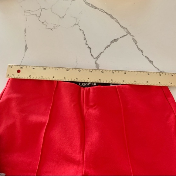 💋 EXPRESS Lipstick Red Pintuck Stretch Mid-rise Leggings Skinny Pants - Picture 4 of 12